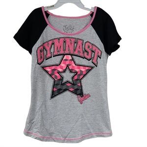 Justice Girls 8 GYMNAST Pink Glitter Raglan T-Shirt Black Gray Tee Knit Top
